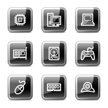 Computer web icons, black square glossy buttons series
