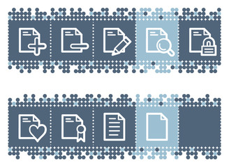 Blue dots bar with document web icons set 2