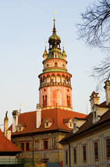 Fototapeta na wymiar Bell tower in Cesky Krumlov, Czech Republic