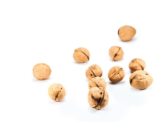 Walnuts on white background