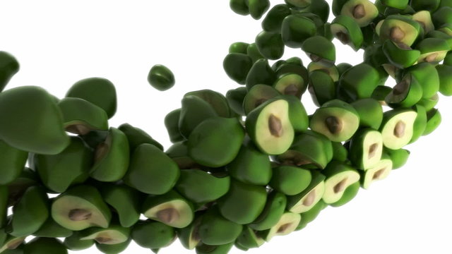 Avocado flow with slow motion over white
