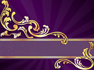 Purple horizontal banner with gold filigree