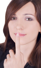 picture of lovely woman with finger on lips
