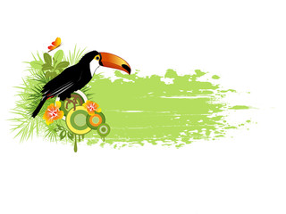 summer banner with tropical bird and palms