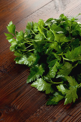 parsley on ancient wood table