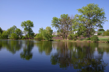 Fototapeta na wymiar Lake from trees mirror