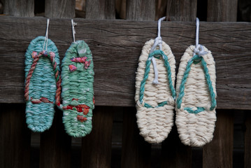 Closeup of two traditional Japanese sandals (zori)