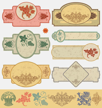 vintage style labels on different topics for decoration