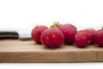 Garden radish and knife