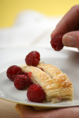 selbst gebackener Kuchen mit Himbeeren