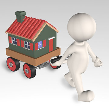 3D human move a house with a dollies