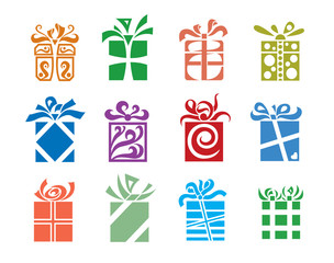 set of twelve vector gift boxes