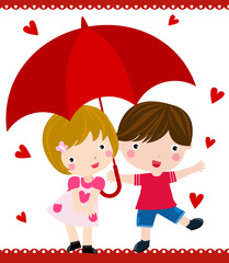 boy and girl under the umbrella