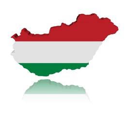 Hungary map flag 3d render with reflection illustration