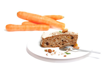Carrot cake  with carrot on isolated white background