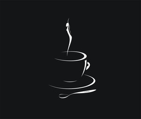 Cup of coffee on black background