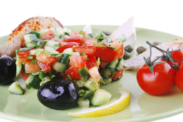 grilled meat drumstick served green