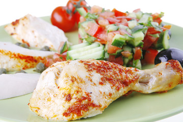 small drumstick meat chunks on green