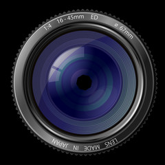 A camera lens vector illustration with realistic reflections