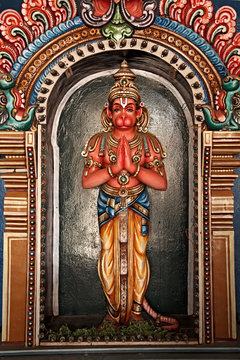 Hanuman statue in Hindu Temple. Sri Ranganathaswamy Temple. Tiru