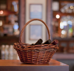 basket with wine bottles