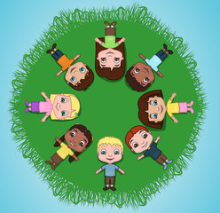 Children lying on a hill - vector illustration