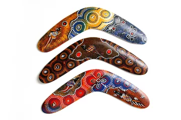 Fotobehang Australian Boomerang with beautiful design. Isolated on white © Ashwin