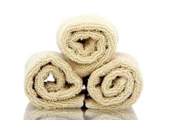Spa towels on white background