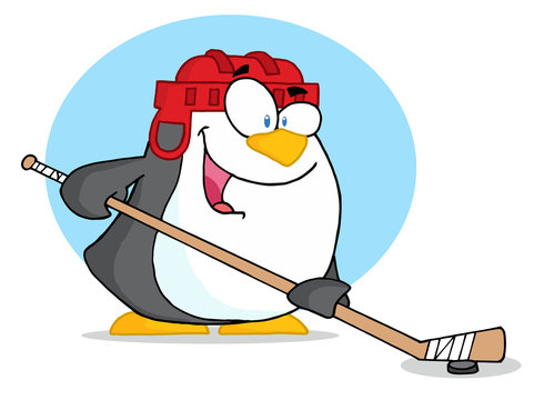 Sporty Penguin Playing Ice Hockey
