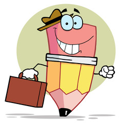 Pencil Cartoon Character Carrying A Suitcase