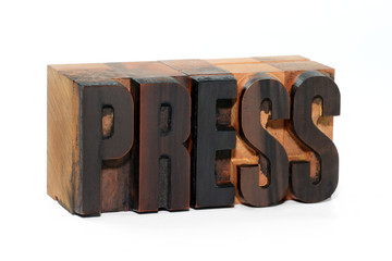 Press - old wooden letterpress type