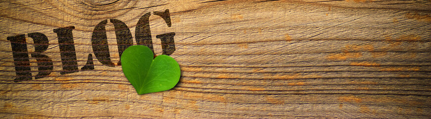 Green blog on wooden background - obrazy, fototapety, plakaty