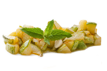 zucchinis with mint leaf and garlic isolated on white