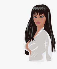 portrait of a young sexy woman with long black hair