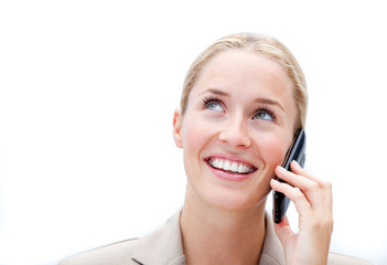 Portrait of a charming businesswoman talking on phone