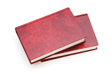 Leather-bound books isolated on the white background