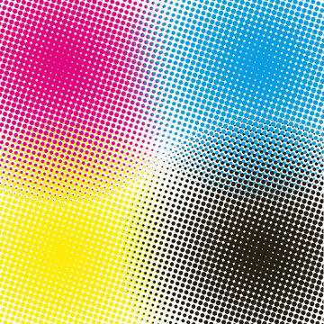 Halftone CMYK vector illustration background
