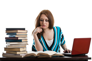 Female student prepare for examination