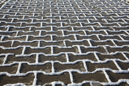 Snow texture on paving slab