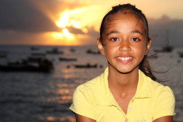 Cutest smile from young school girl 10 by the sea at sunset