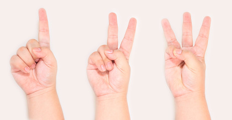 Hands and fingers sign symbol count one two three