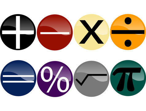 Set of Math Symbols on Multi-Colored Buttons