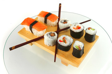 mixed plate of salmon sushi