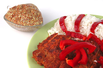 roast meat with rice and mustard