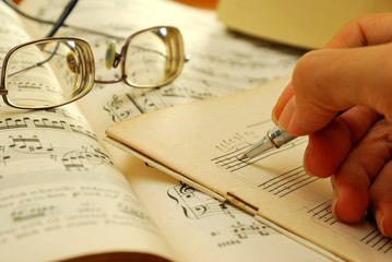Writing on an old musical manuscript