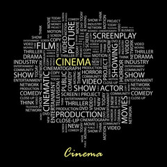 Fototapeta premium CINEMA. Word collage on black background.