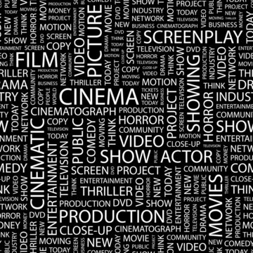 CINEMA. Seamless vector pattern with word cloud.