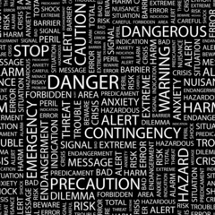 DANGER. Seamless vector pattern with word cloud.