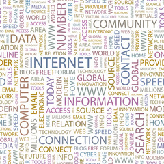 INTERNET. Seamless vector pattern with word cloud.