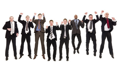 Fototapeta premium Jumping businessmen in a row